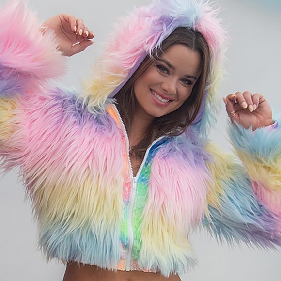 J Valentine Jackets & Blazers - Electric Kandi Light Up Faux Fur Cropped Jacket